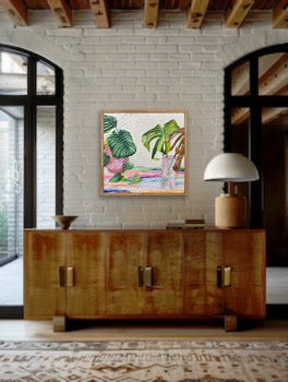 ALL I NEED acrylic on canvas, framed in raw timber, 40cm x 40cm