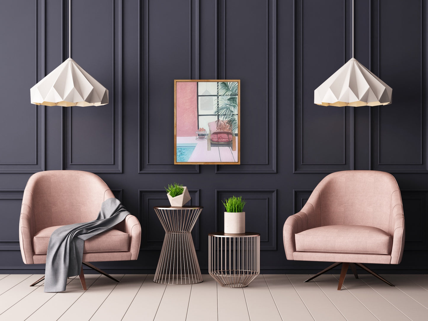 Working From Home, acrylic on canvas, oak frame, 38cm(h)x28cm(w)