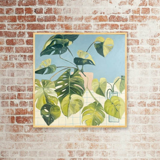 A LOVE STORY // Abstract Still Life, acrylic on canvas, raw timber frame, 60x60 - by Vanessa McMahon-Maver