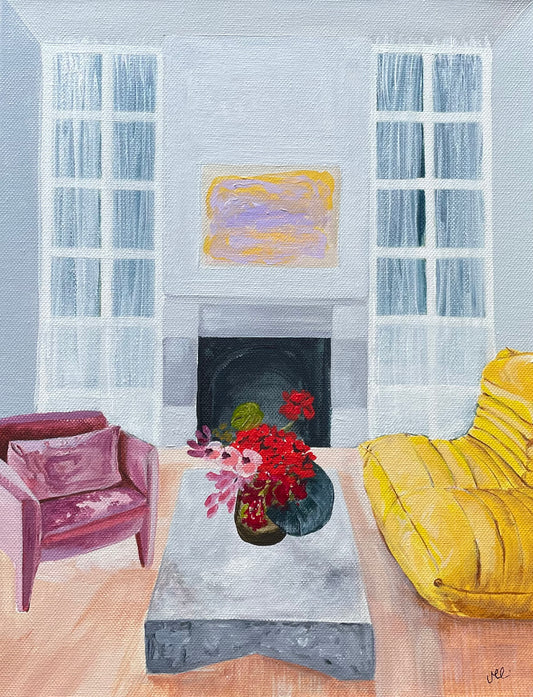 BEAUTIFUL BLOOMS // Colourful Interior Painting, acrylic on canvas, framed in raw timber, 38cmx28cm by Vanessa McMahon-Maver