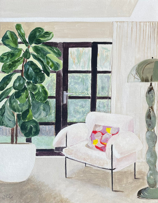 BOUCLE' DREAMING // Calming Interior Artwork acrylic on canvas, raw timber frame, 38cmx28cm By Vanessa McMahon-Maver