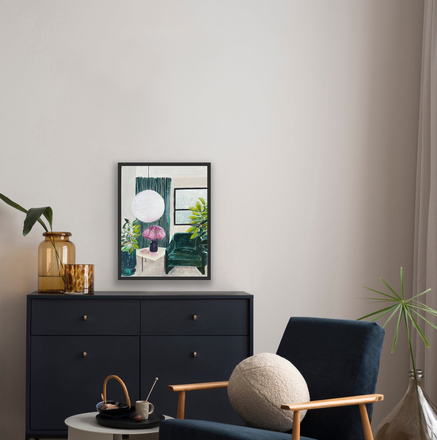 GREEN WITH ENVY // Lush interior painting, acrylic on canvas, black frame, 38cmx30cm By Vanessa McMahon-Maver