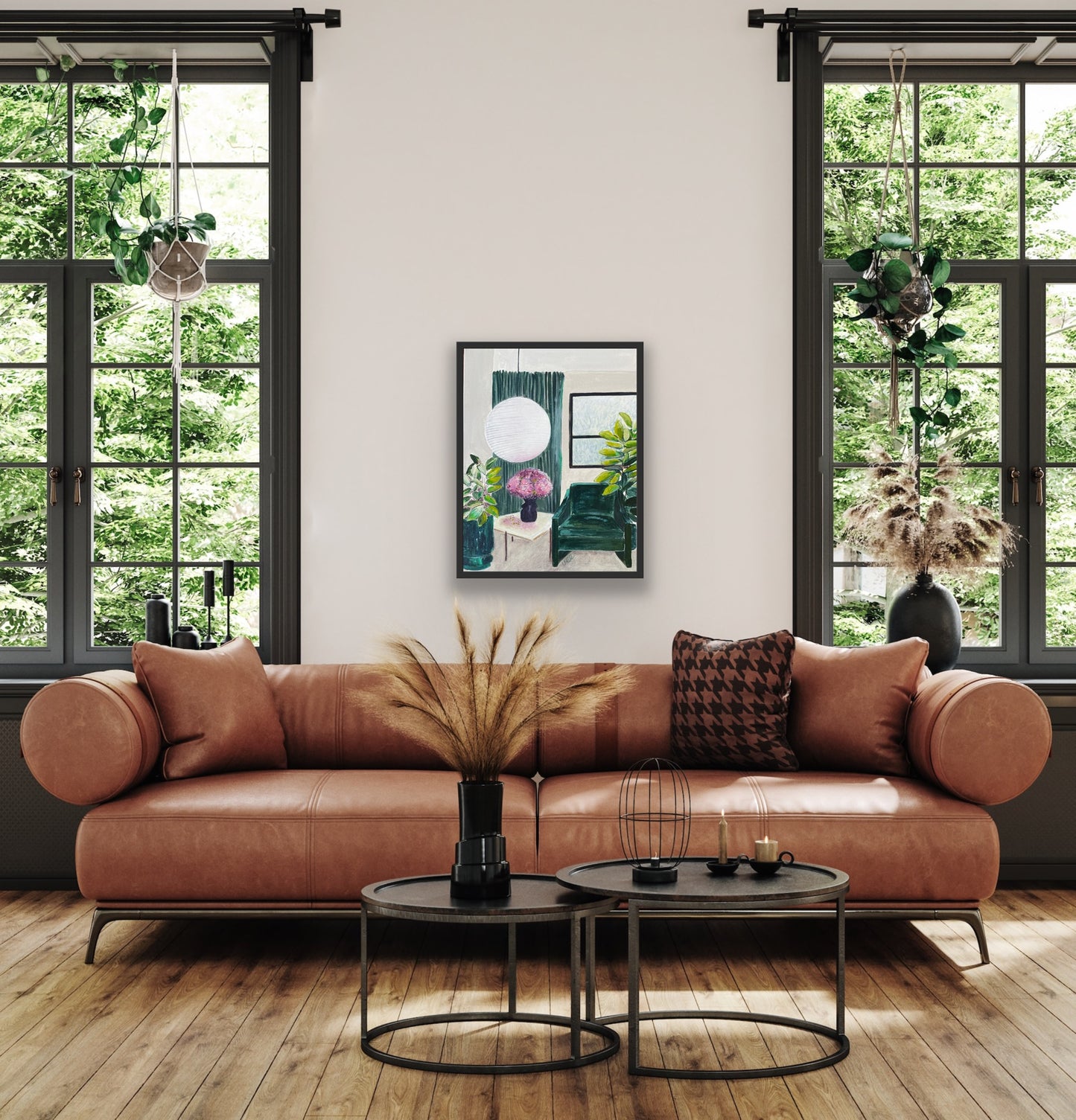 GREEN WITH ENVY // Lush interior painting, acrylic on canvas, black frame, 38cmx30cm By Vanessa McMahon-Maver