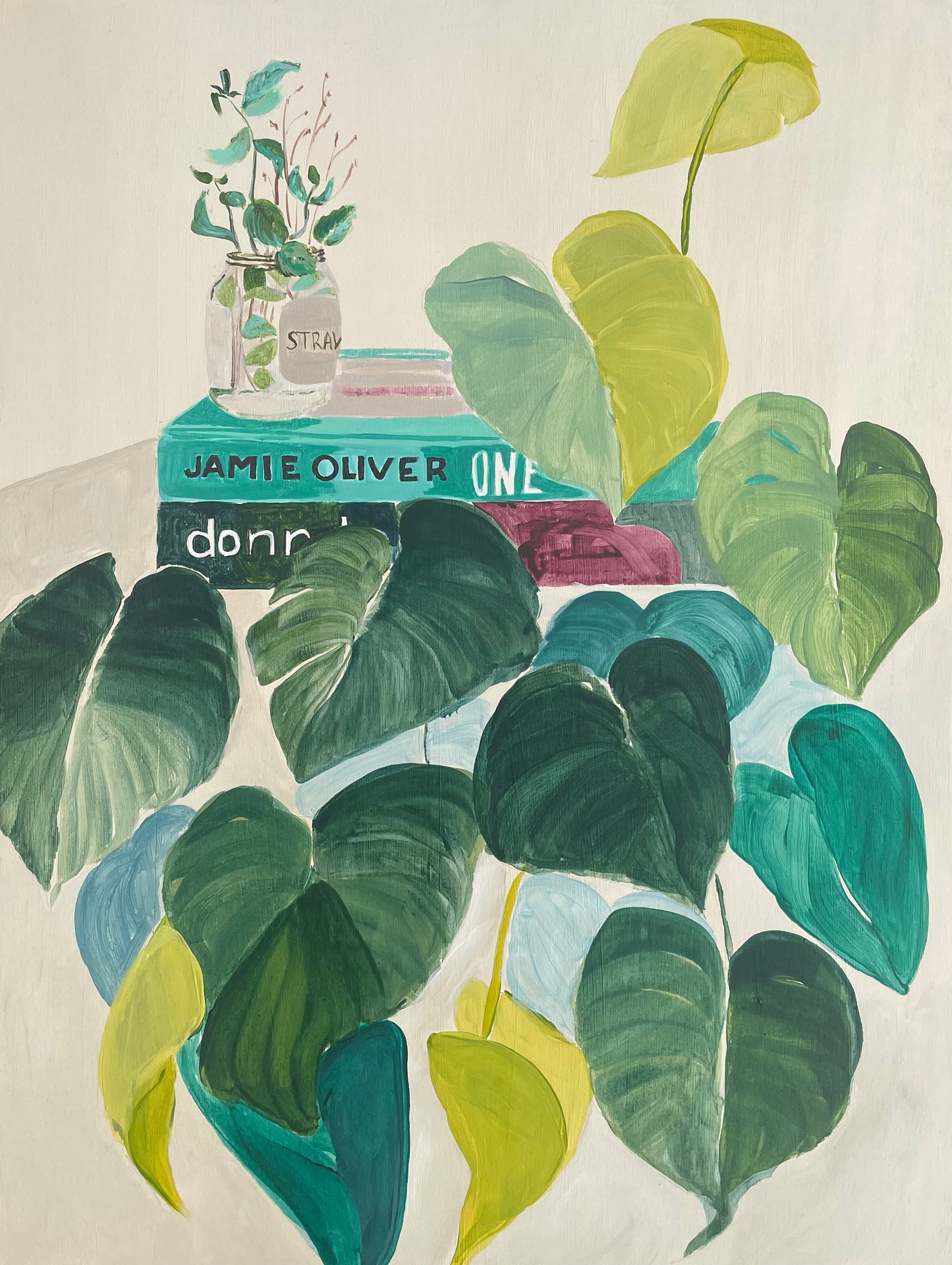 Abstract Botanical on wood panel, Remember the Beginning, acrylic on wooden panel, 41x31 - by Vanessa McMahon-Maver