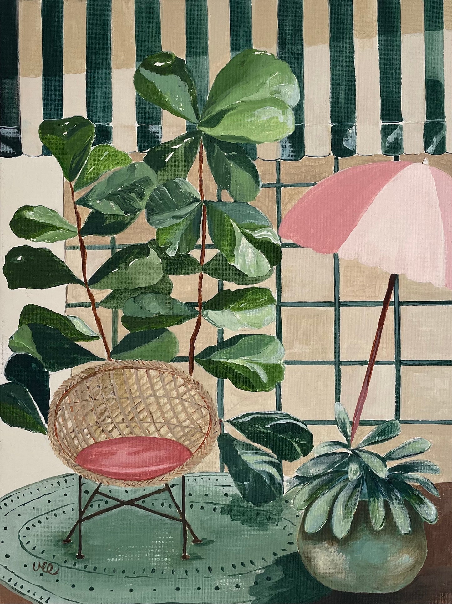 Garden State, framed, acrylic on canvas, mini interior, 44cmx33cm
