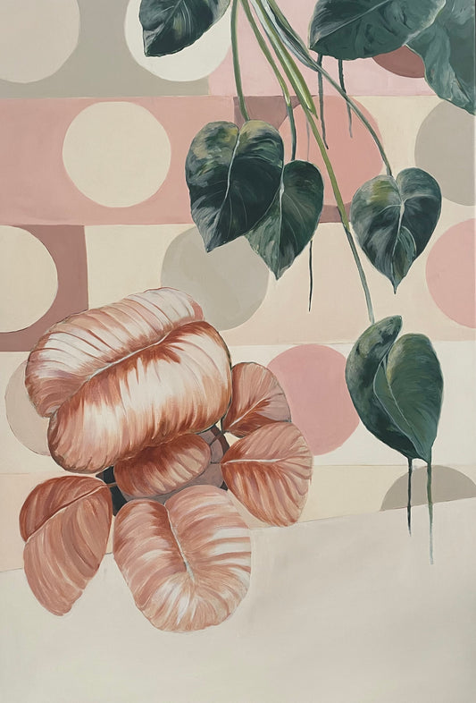 Soft Palette Abstract Still Life, Good Things Ahead, acrylic on canvas, raw timber frame, 90x60 By Vanessa McMahon-Maver