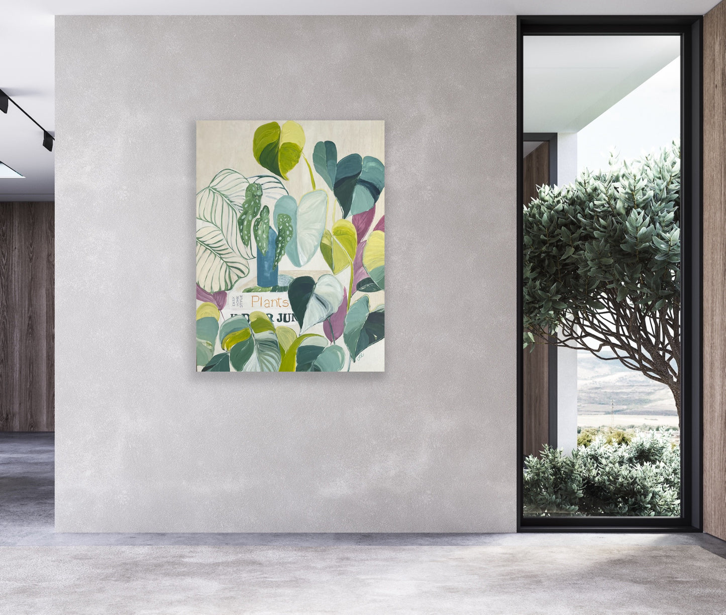 Lush botanical abstract painting on wood panel, I knew you were trouble, acrylic on wooden panel, 41x31 by Vanessa McMahon-Maver