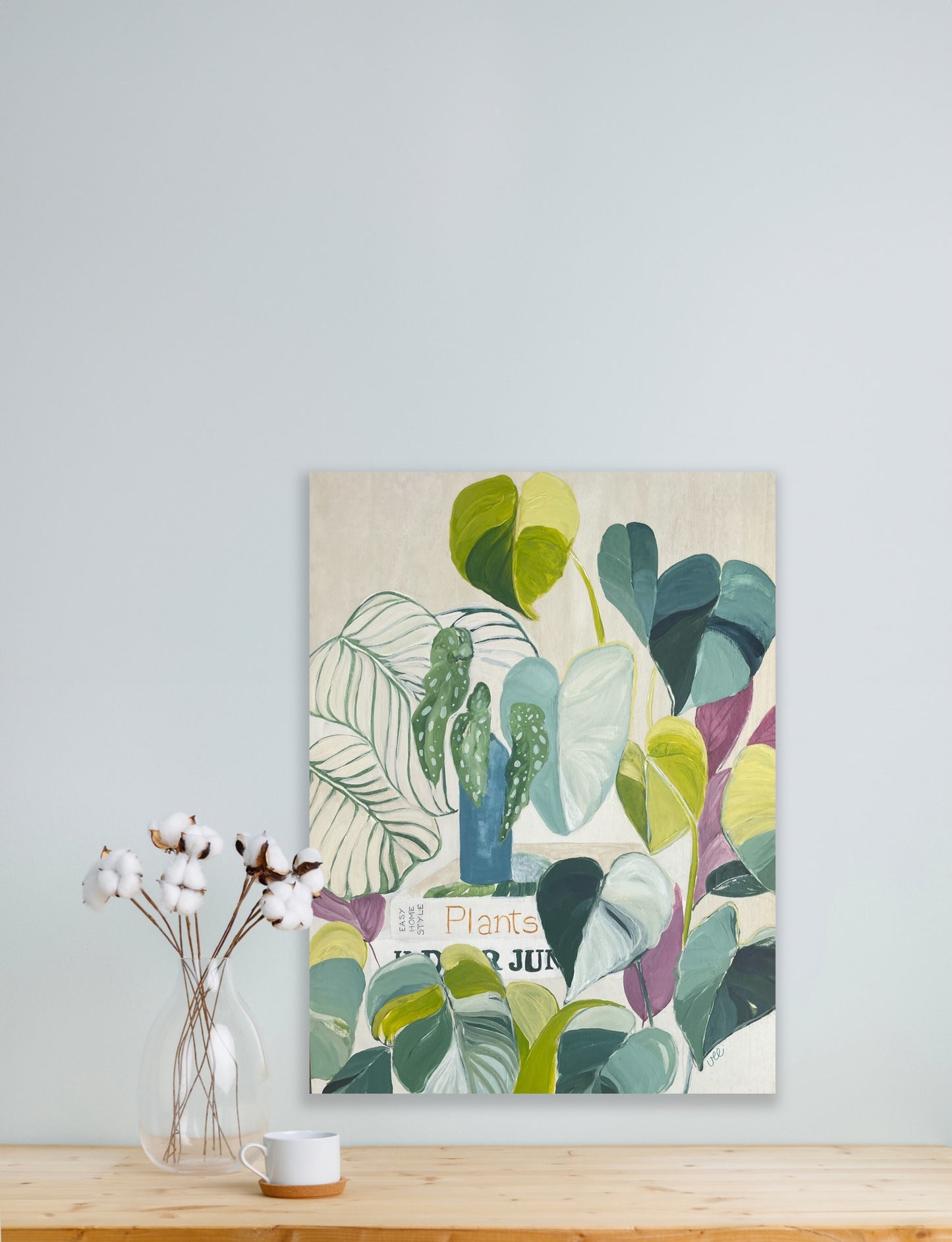 Lush botanical abstract painting on wood panel, I knew you were trouble, acrylic on wooden panel, 41x31 by Vanessa McMahon-Maver