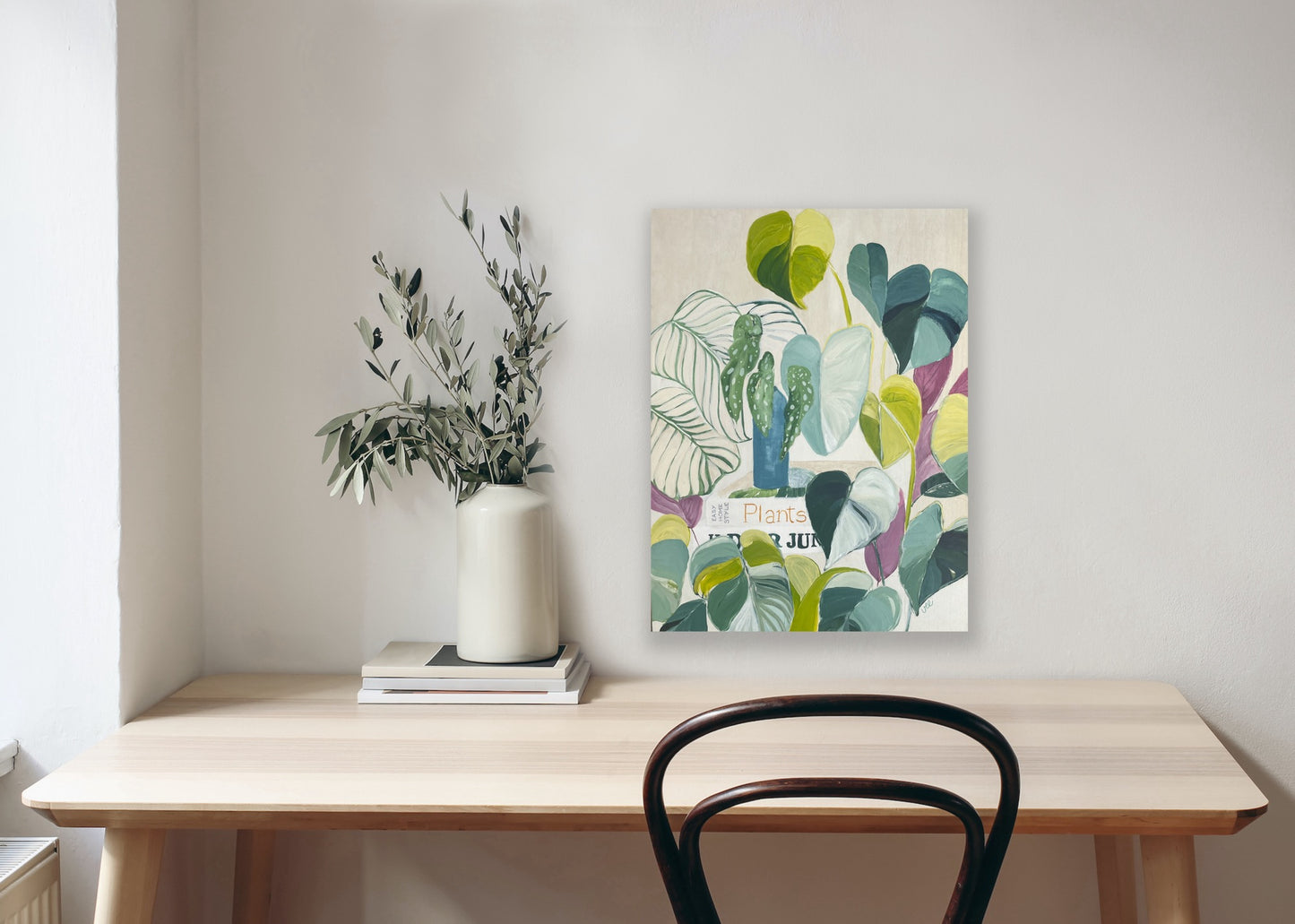 Lush botanical abstract painting on wood panel, I knew you were trouble, acrylic on wooden panel, 41x31 by Vanessa McMahon-Maver