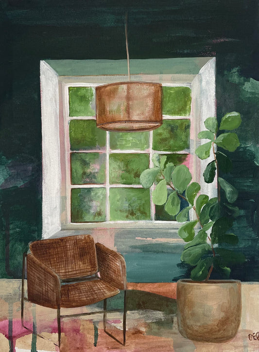 Room With A View, acrylic on canvas, raw timber frame, 44cmx33cm