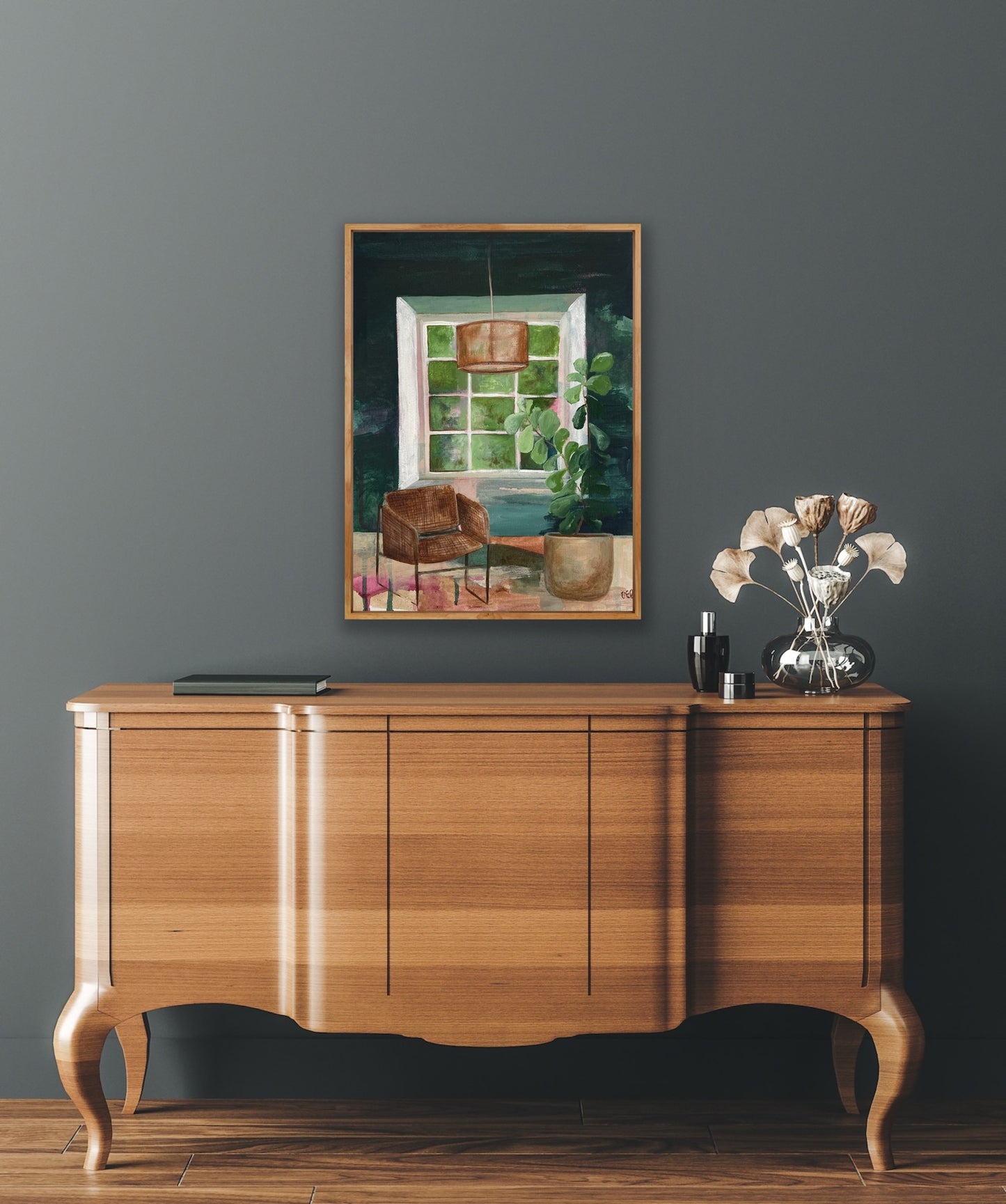 Room With A View, acrylic on canvas, raw timber frame, 44cmx33cm