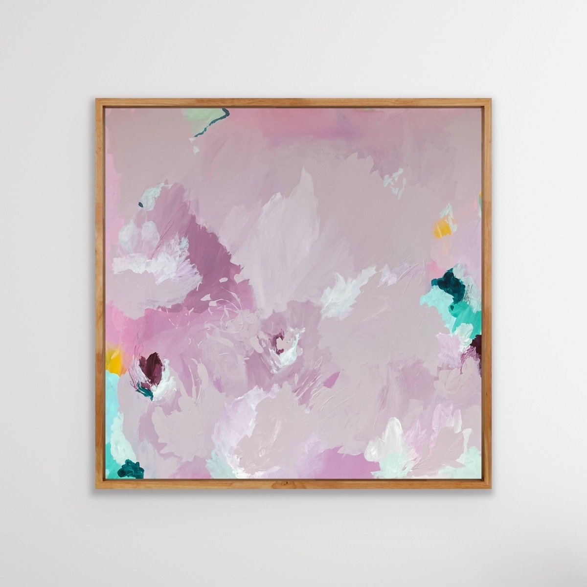 A Whisper in Pink, original painting, framed in raw timber, 65cm x 65cm, Vanessa Maver