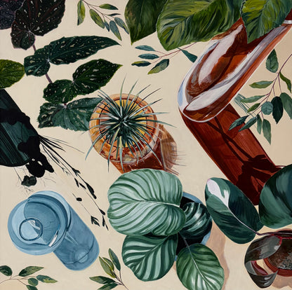 Afternoon Tipple, botanical still life, framed in raw oak 80cm x 80cm