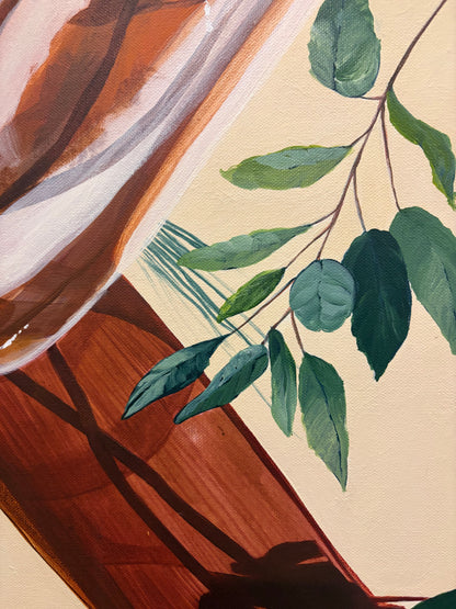 Afternoon Tipple, botanical still life, framed in raw oak 80cm x 80cm