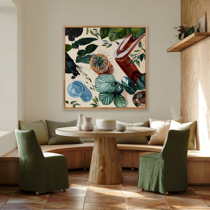 Afternoon Tipple, botanical still life, framed in raw oak 80cm x 80cm