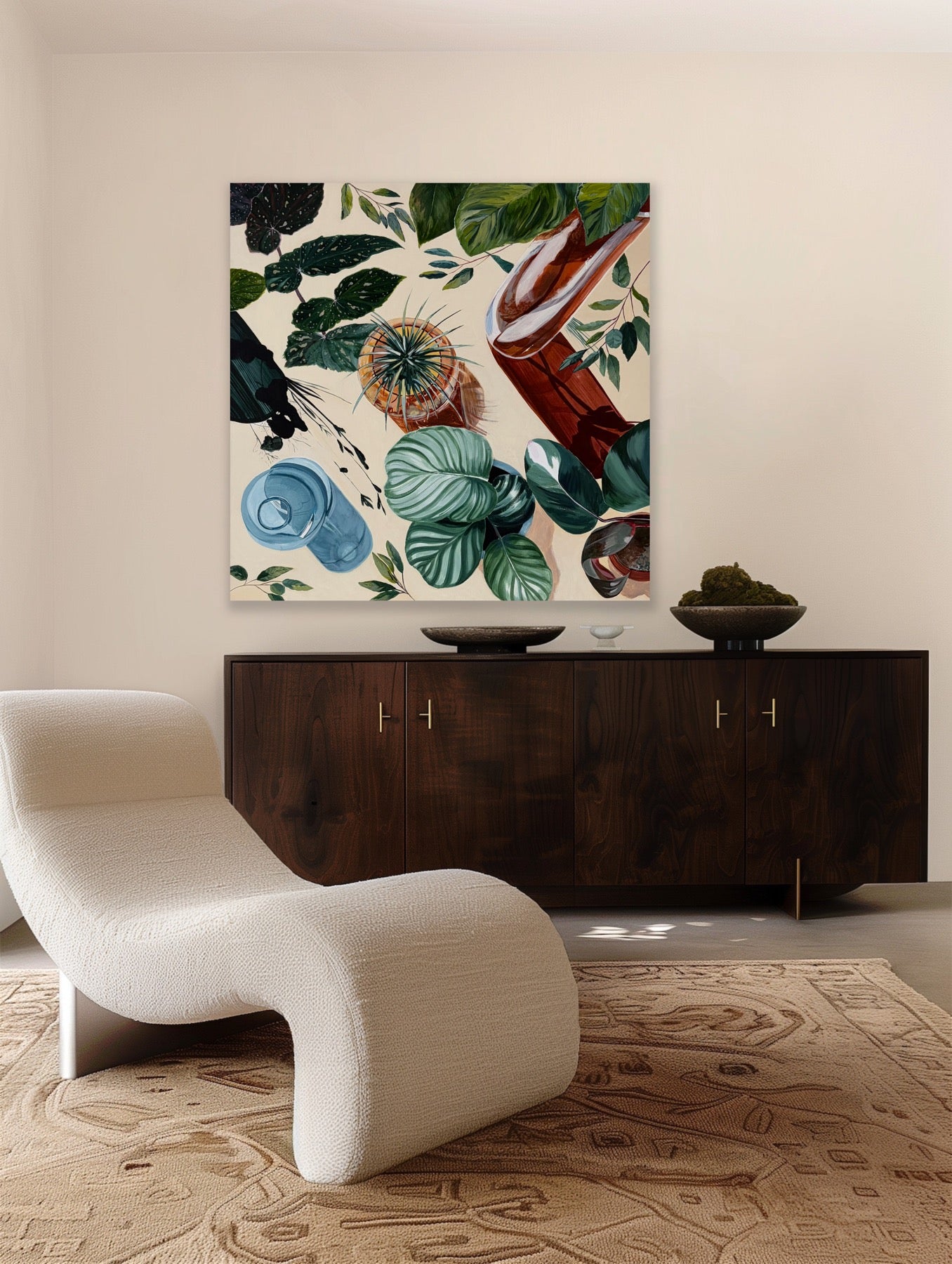 Afternoon Tipple, botanical still life, framed in raw oak 80cm x 80cm