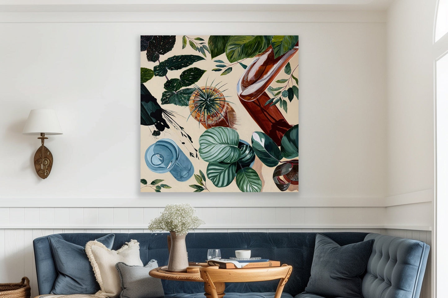 Afternoon Tipple, botanical still life, framed in raw oak 80cm x 80cm