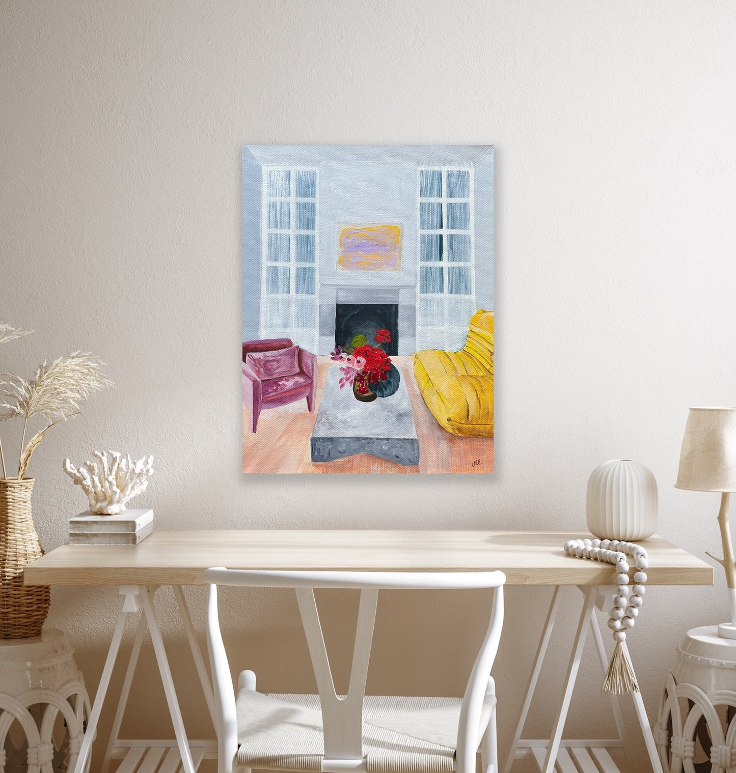 Beautiful Blooms, acrylic on canvas, framed in raw timber, 38cm(h)x28cm(w)