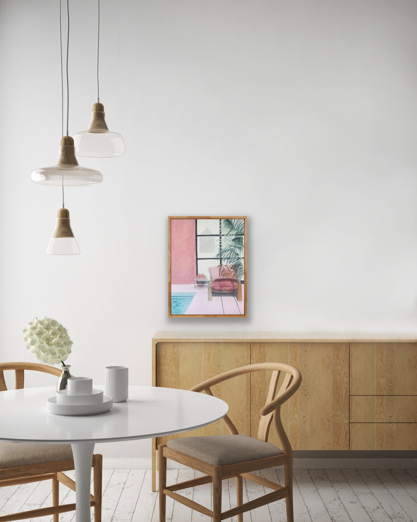Working From Home, acrylic on canvas, oak frame, 38cm(h)x28cm(w)