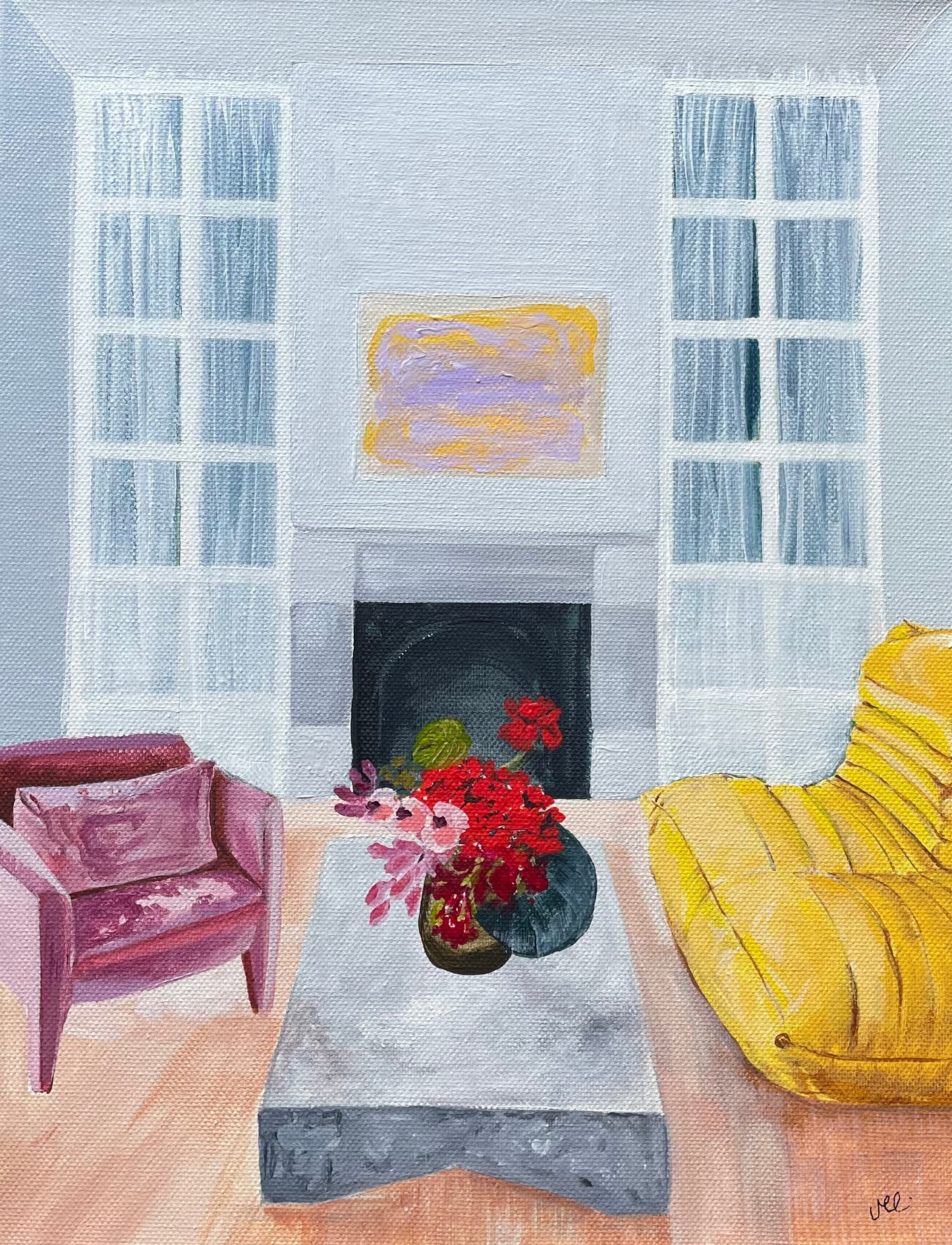 Beautiful Blooms, acrylic on canvas, framed in raw timber, 38cm(h)x28cm(w)