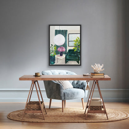 GREEN WITH ENVY Interior Painting, acrylic on canvas, black frame, 38cmx30cm