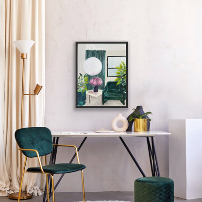 GREEN WITH ENVY Interior Painting, acrylic on canvas, black frame, 38cmx30cm