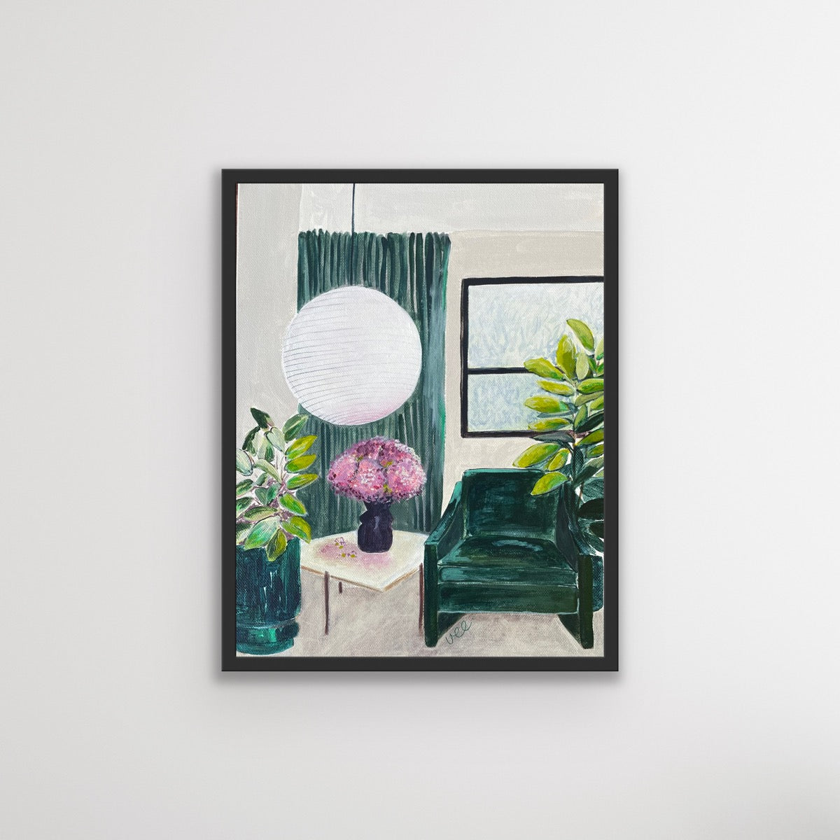 GREEN WITH ENVY Interior Painting, acrylic on canvas, black frame, 38cmx30cm