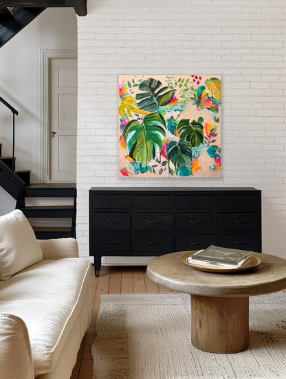 WHEN IT RAINS Abstract painting, acrylic on canvas, unframed, 60x60cm