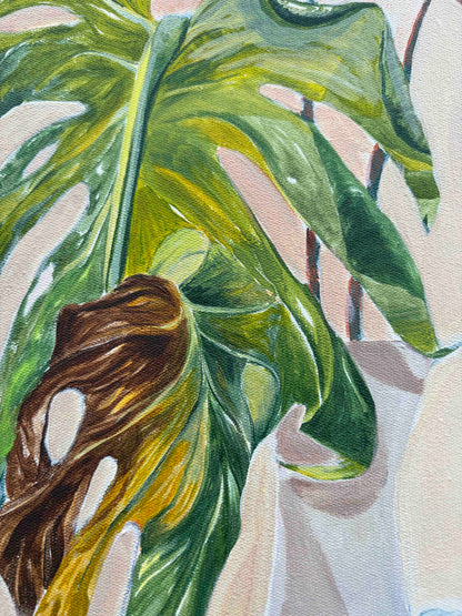 EVERYTHING IN IT'S RIGHT PLACE Abstract Botanical framed in raw timber, acrylic on canvas, 40cm x 40cm