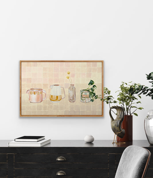 Jug Life, oak float frame, 40cm x 60cm