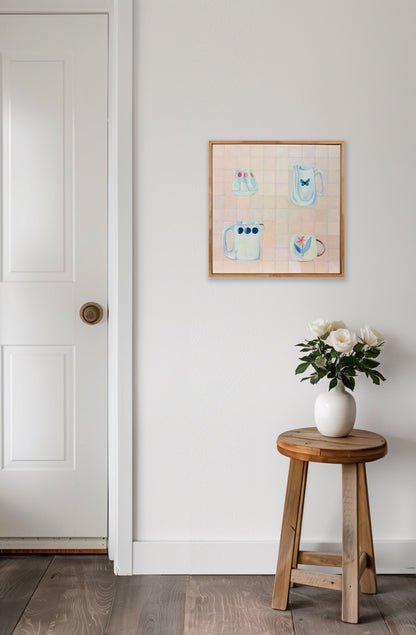 PASTEL PERFECTION, Raw timber frame, acrylic on canvas, 40cm x 40cm
