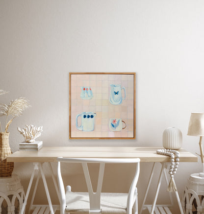 PASTEL PERFECTION, Raw timber frame, acrylic on canvas, 40cm x 40cm
