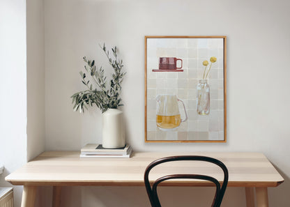 The Gathering, oak float frame, 40cm x 30cm