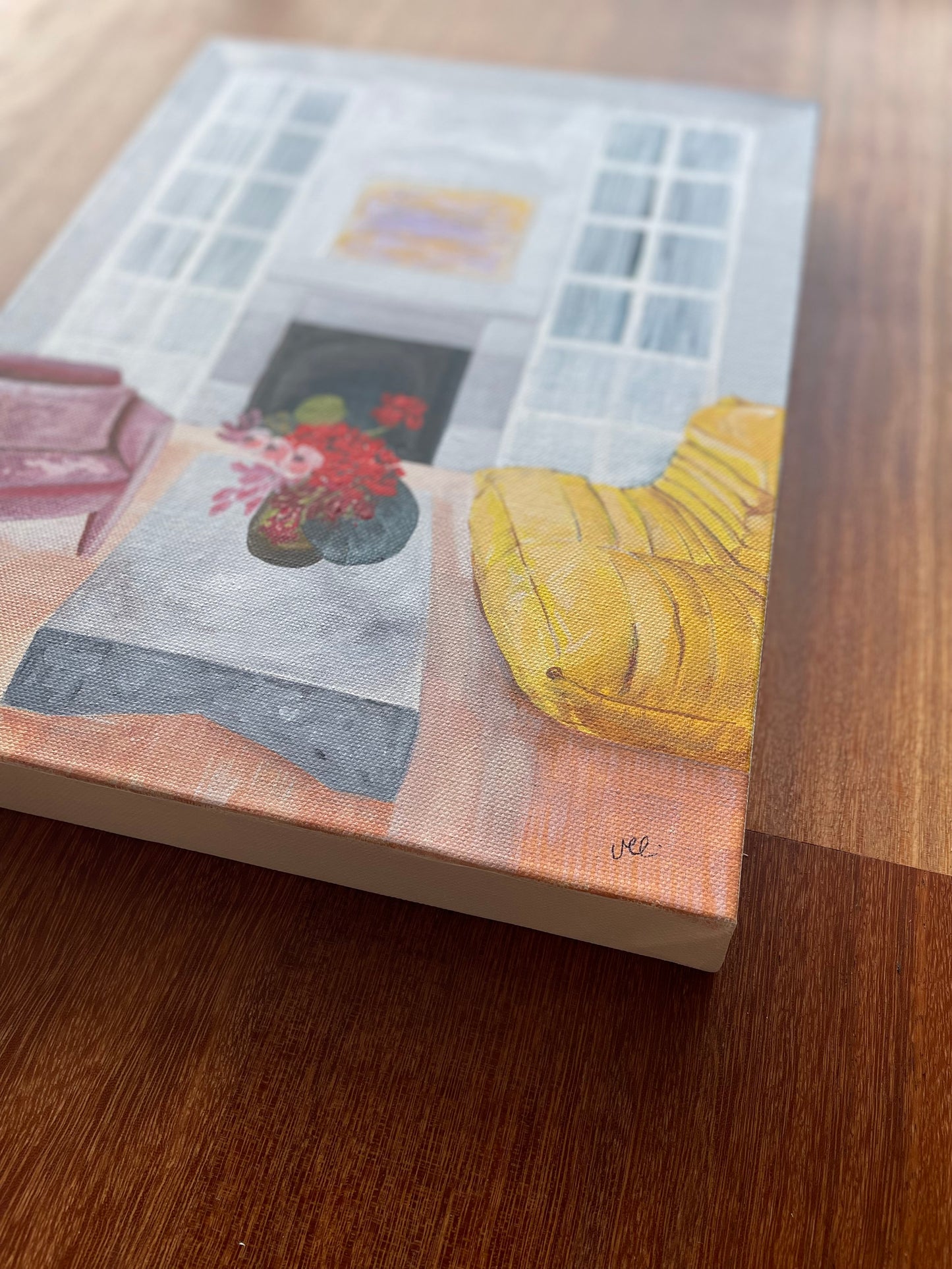 Beautiful Blooms, acrylic on canvas, framed in raw timber, 38cm(h)x28cm(w)