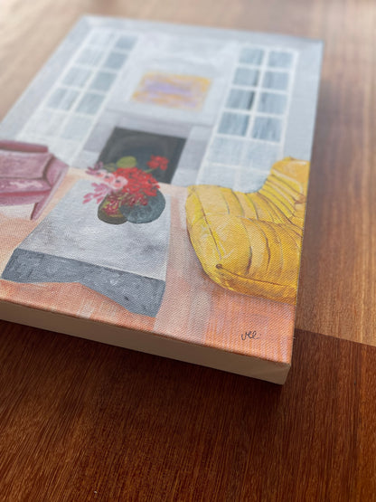 Beautiful Blooms, acrylic on canvas, framed in raw timber, 38cm(h)x28cm(w)