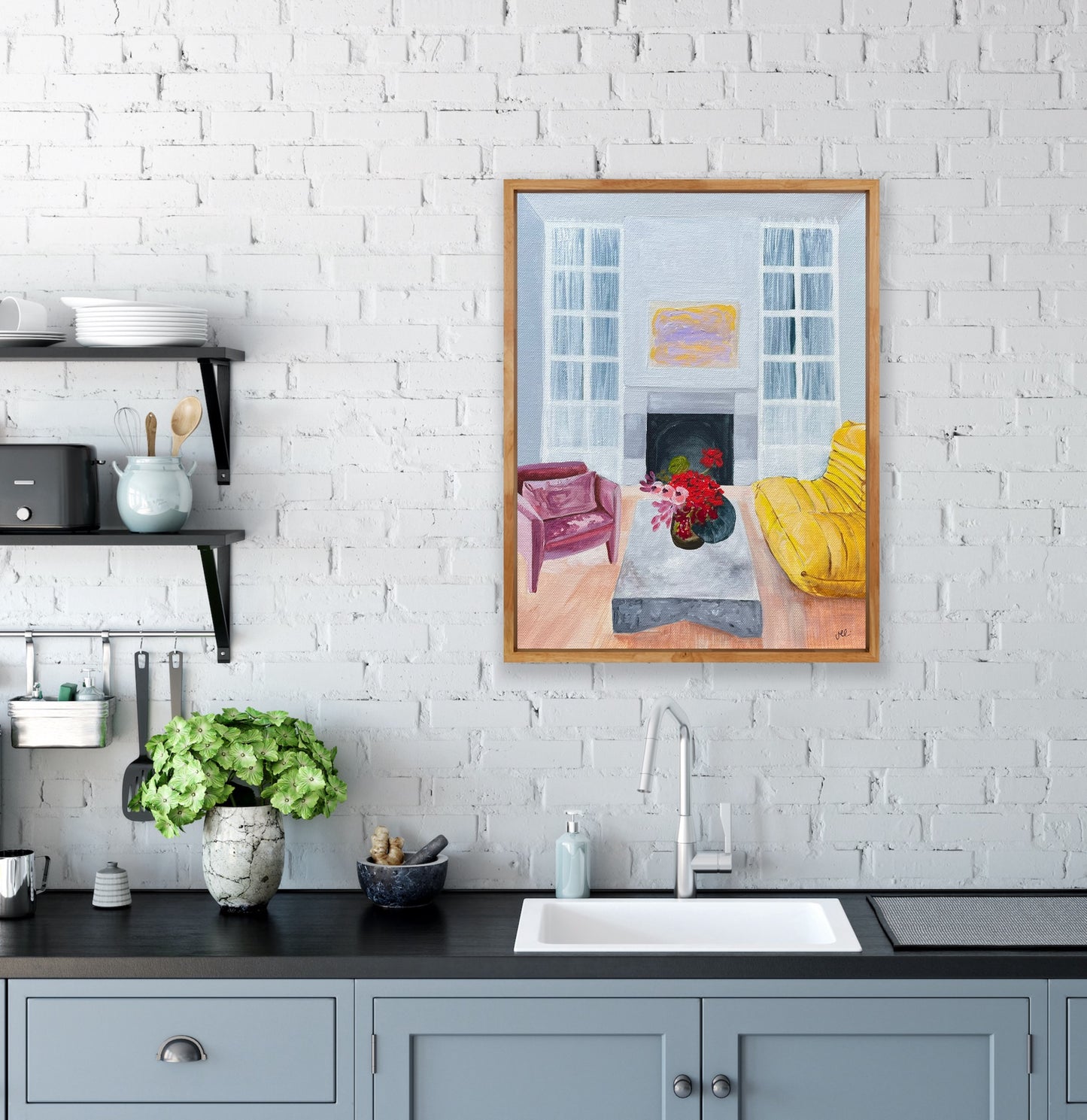 Beautiful Blooms, acrylic on canvas, framed in raw timber, 38cm(h)x28cm(w)